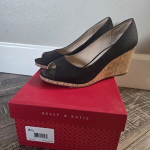Kelly & Katie Black Wedge Peep Toe Shoes